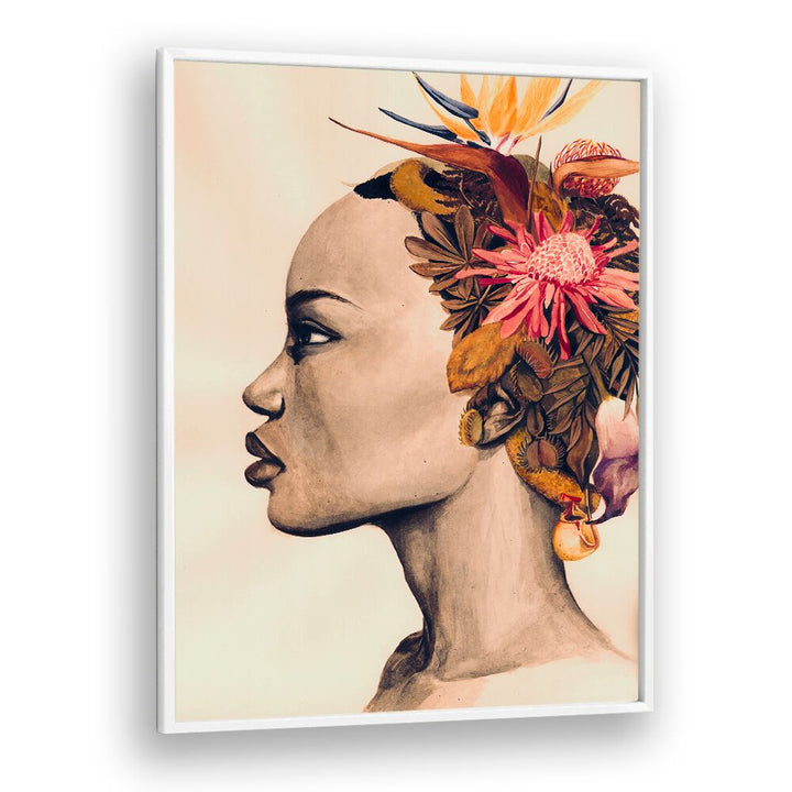 Elegant AMARE fashion poster featuring a striking profile adorned with vibrant flowers, blending style and artistry.