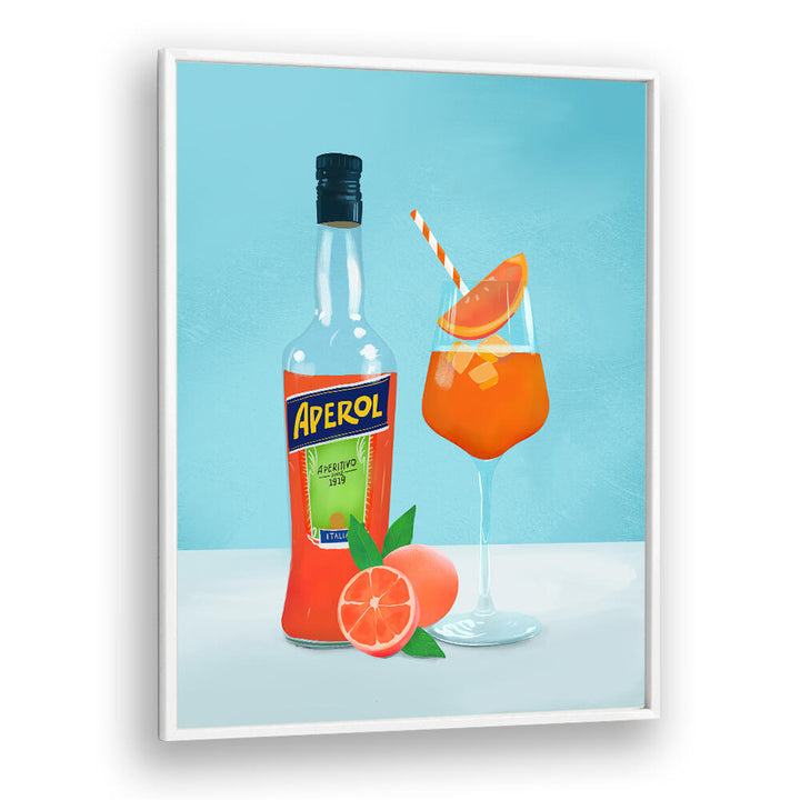 APEROL SPRITZ , BAR artwork: Aperol bottle beside an orange cocktail with a slice garnish.