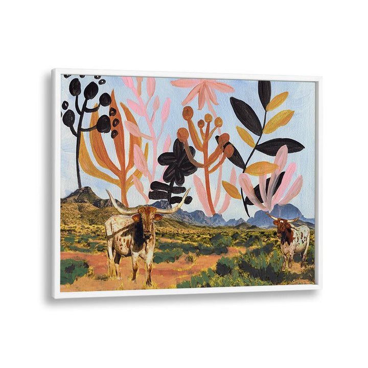BIG BEND TEXAS LONGHORNS COLLAGE , ANIMAL PAINTINGS