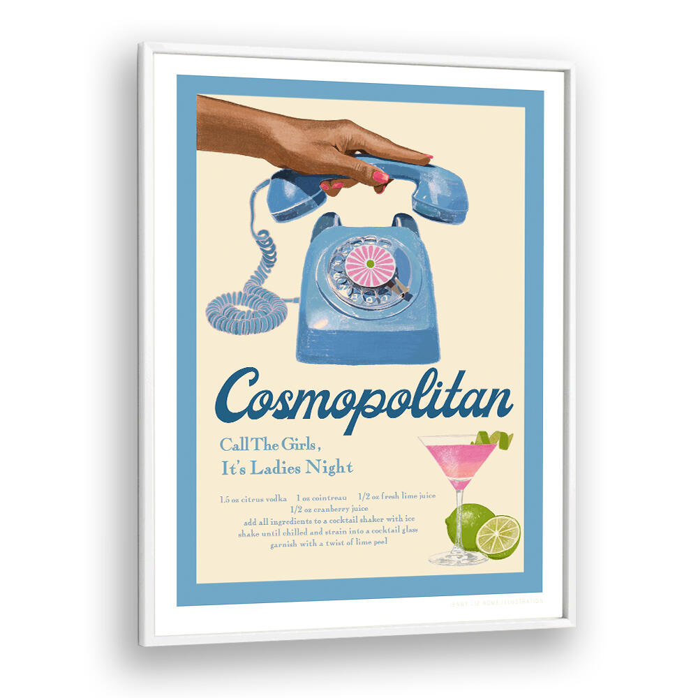 Stylish BLUE COSMO, FASHION POSTERS featuring a vintage phone and cocktail, perfect for your chic decor.