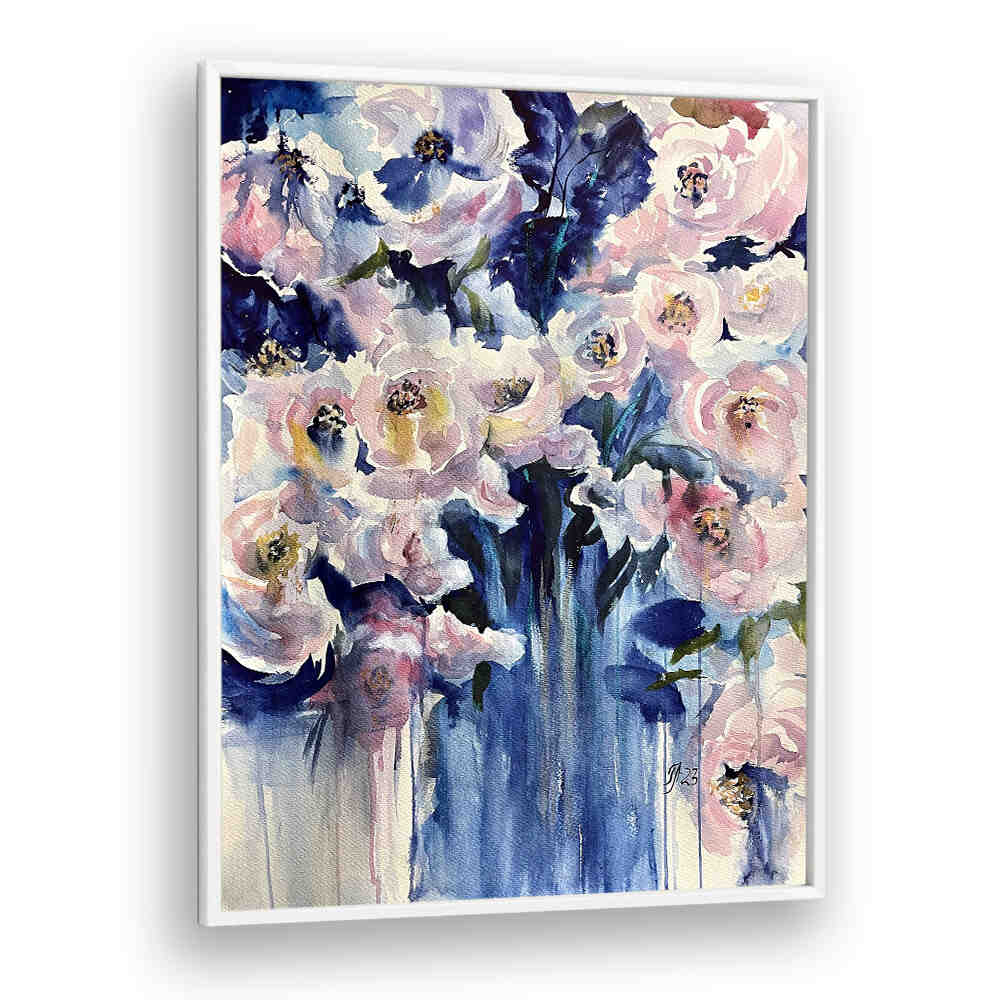 BLUE VASE , FLORAL FLOWER PAINTINGS