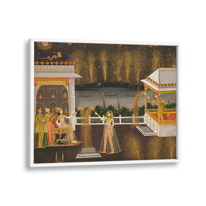 ROYAL WOMEN CELEBRATING DIWALI , INDIAN ART PAINTINGS