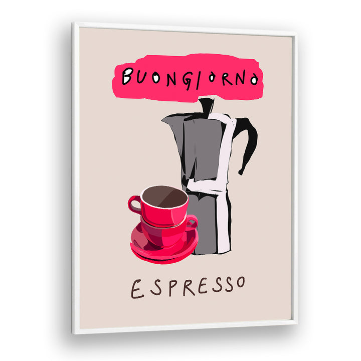 Stylish BUONGIORNO ESPRESSO, BAR poster adds Italian charm to your kitchen or coffee nook. Perfect for coffee lovers!