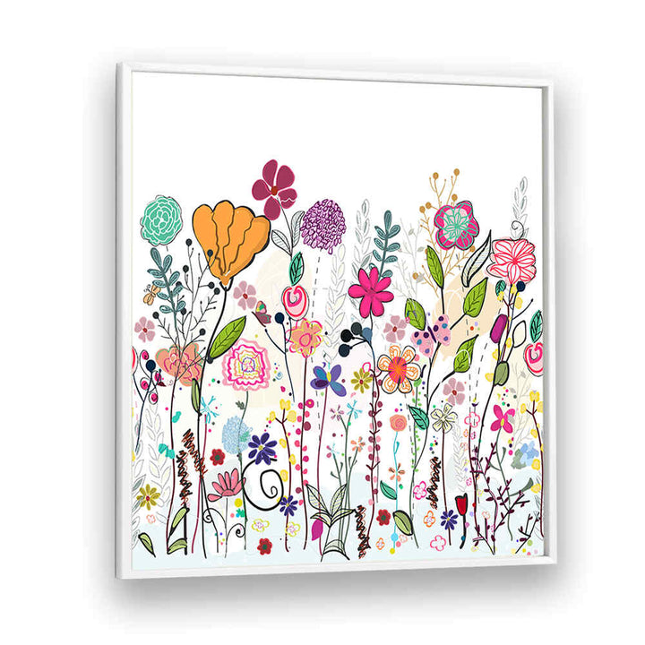 COLORFUL WILDFLOWERS , KIDS ROOM PAINTINGS — whimsical framed pastel wildflower garden for kids' room decor