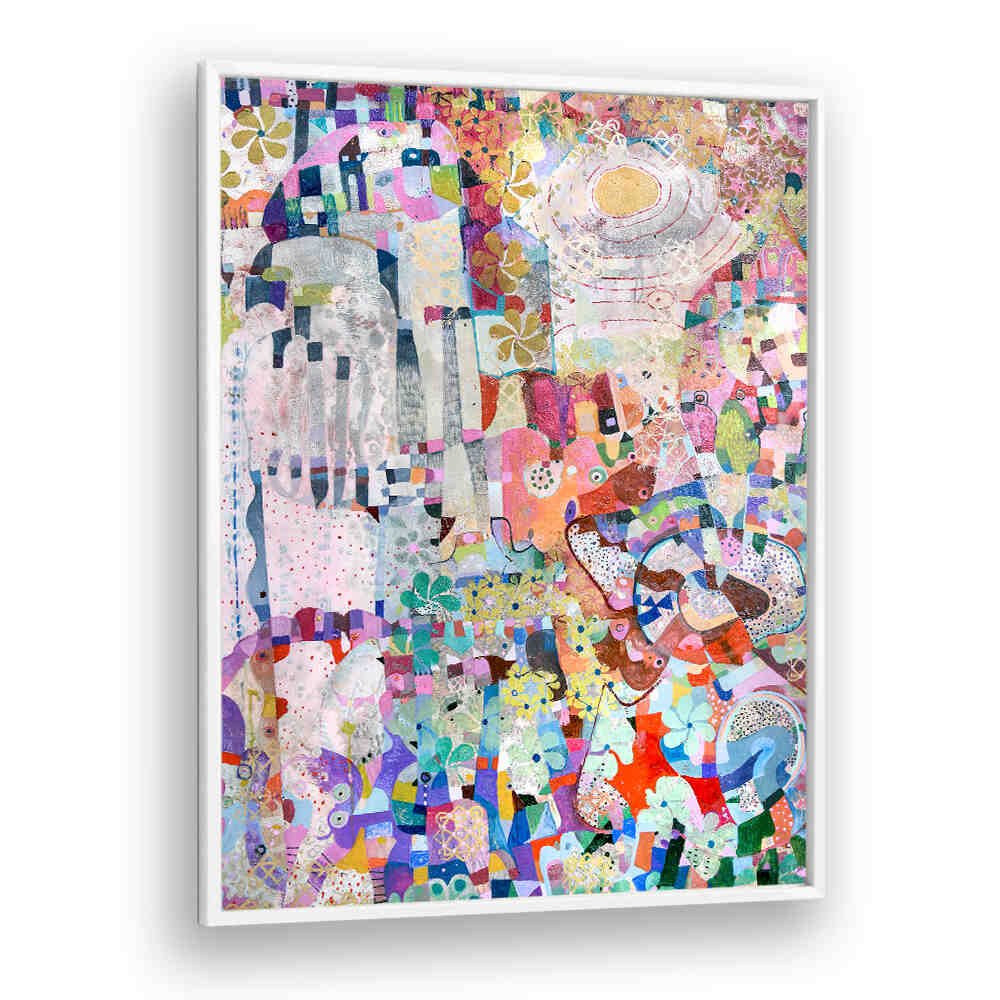 COVID SPRING , ABSTRACT PAINTINGS by Imagy - layered pastel color fields, textured gestural brushwork and delicate floral motifs