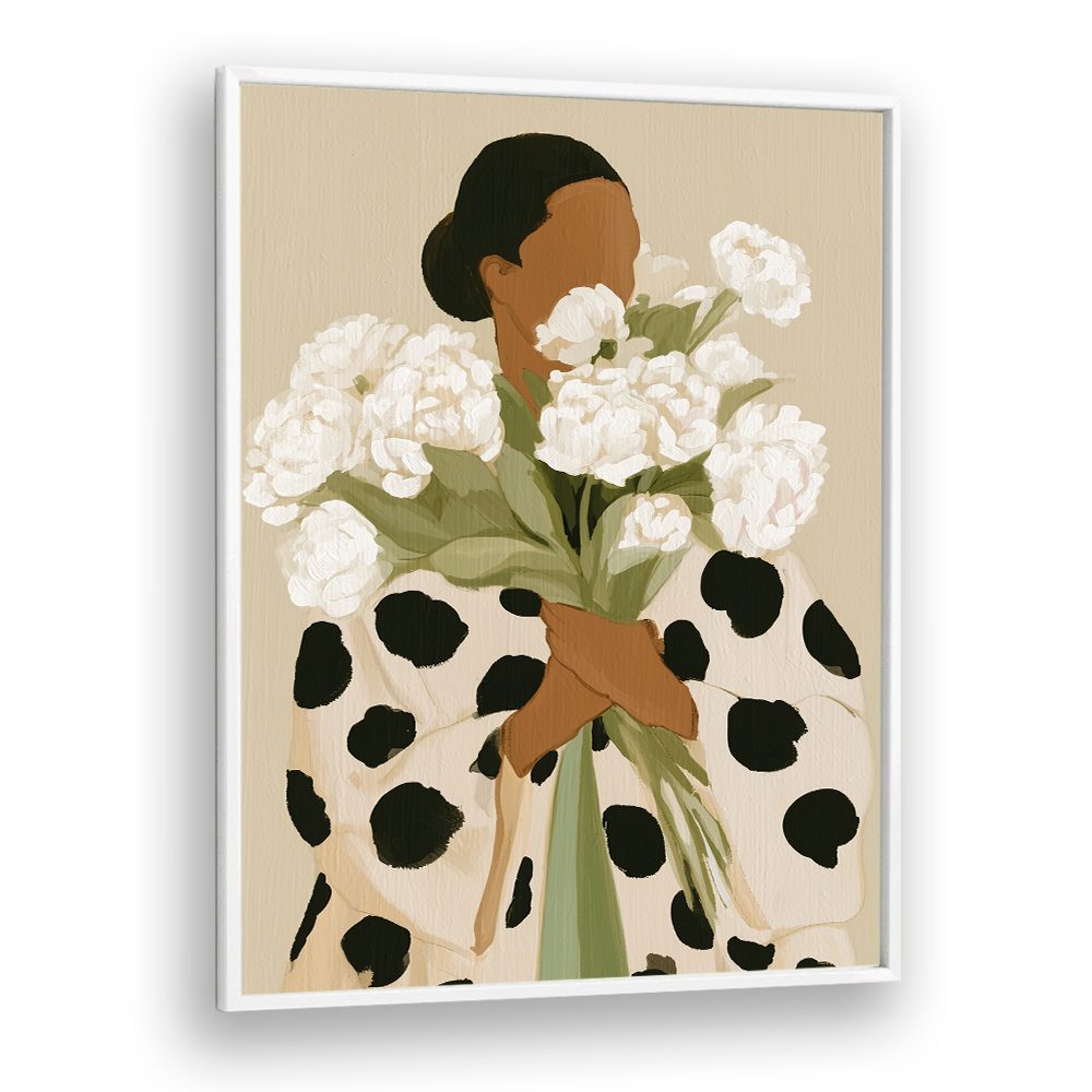 ELEGANT WOMAN WHITE PEONIES