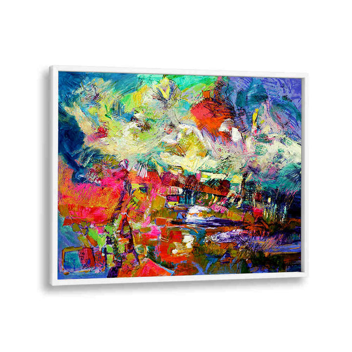 WhitePlain EXPRESSIONIST , ABSTRACT PAINTINGS framed canvas with vivid color, bold brushstrokes, dynamic composition