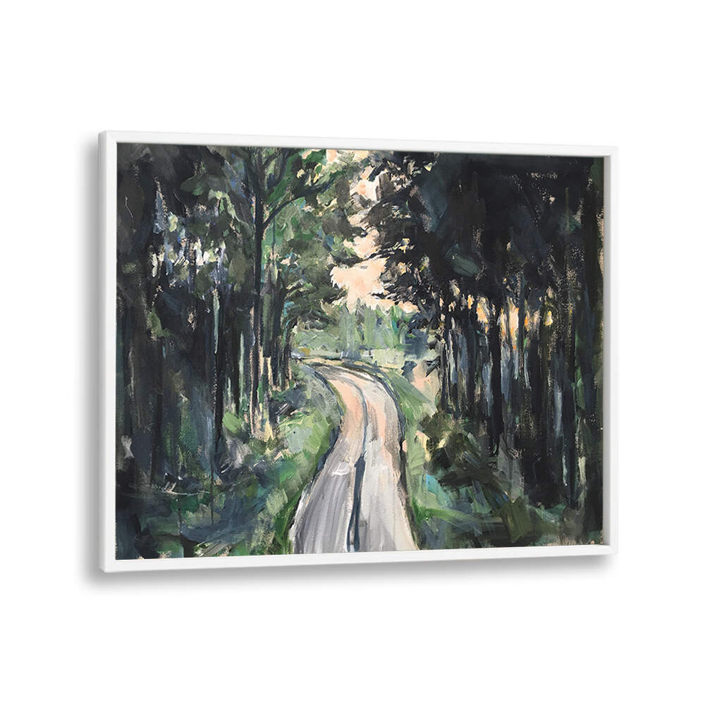 Serene forest pathway captured in stunning landscape paintings, perfect for nature lovers seeking tranquility.
