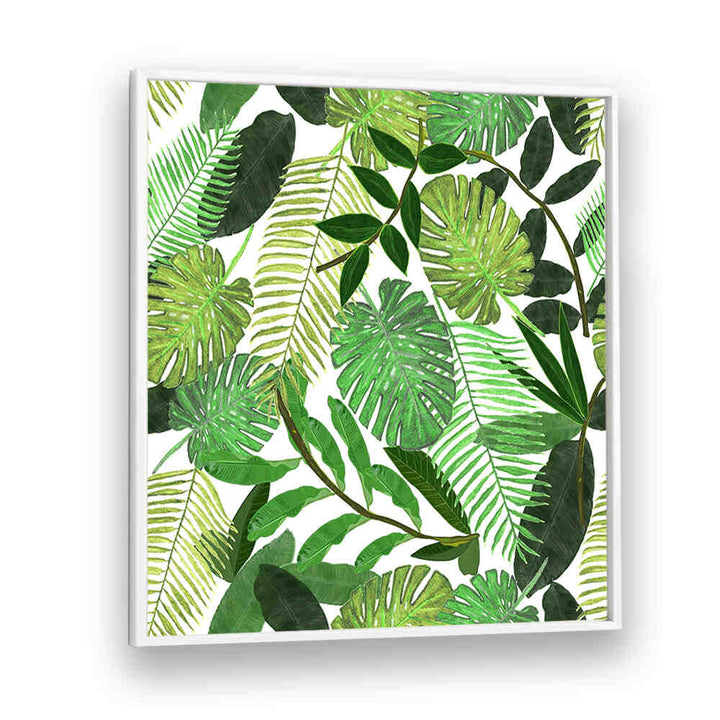 GREEN TROPICAL WATERCOLOR LEAVES , FLORAL FLOWER PAINTINGS framed botanical print with monstera and palm leaves