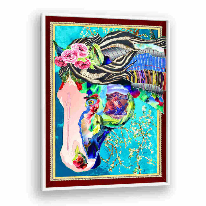 Vibrant LUMINOUS STEED, ANIMAL PAINTINGS featuring colorful floral accents and abstract designs for a striking decor piece.