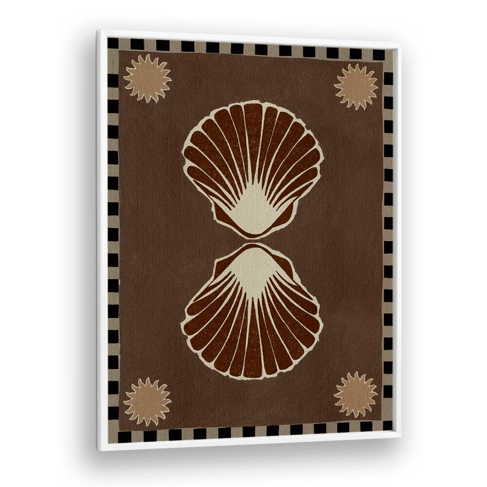 Elegant LUSH DUO I, BEACH PAINTINGS showcasing seashells and sun motifs, perfect for beach-themed decor.