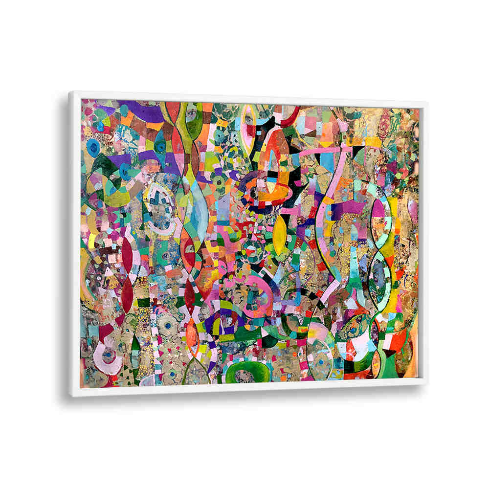 MOVING UP , ABSTRACT PAINTINGS vibrant layered colors and gestural brushwork creating a lifted, dynamic focal for rooms