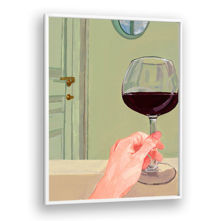 Enjoy QUALITY TIME, BAR art featuring a hand holding a wine glass, perfect for enhancing memorable moments.