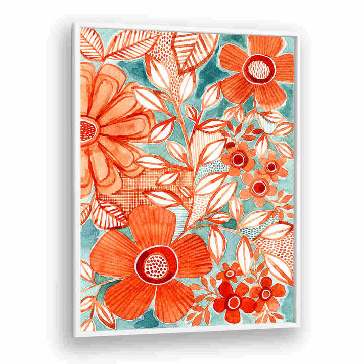 RED DAISIES WITH AQUA