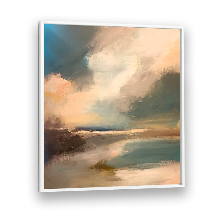 Vibrant hues blend in the SERENE SEASCAPE DYNAMIC SKY, a stunning landscape painting for tranquil home decor.