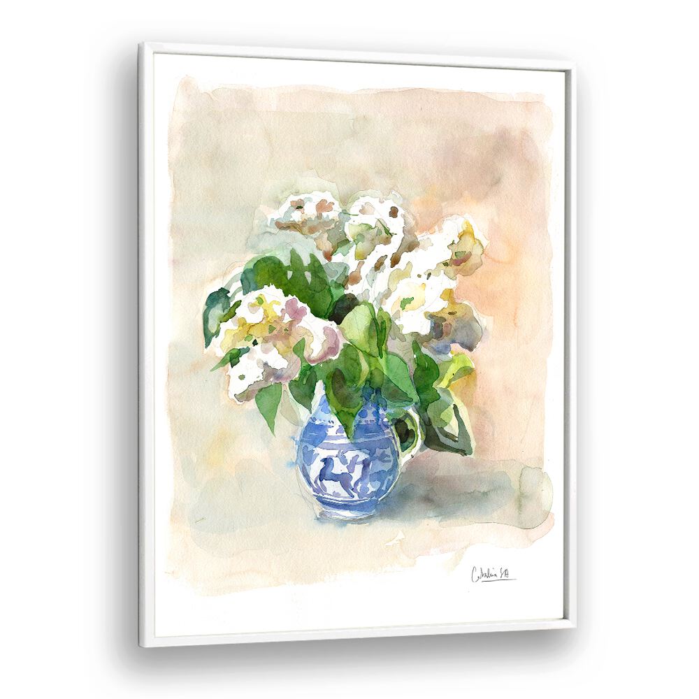 Elegant WHITE LILACS IN A VASE, a stunning floral flower painting that enhances any living space beautifully.