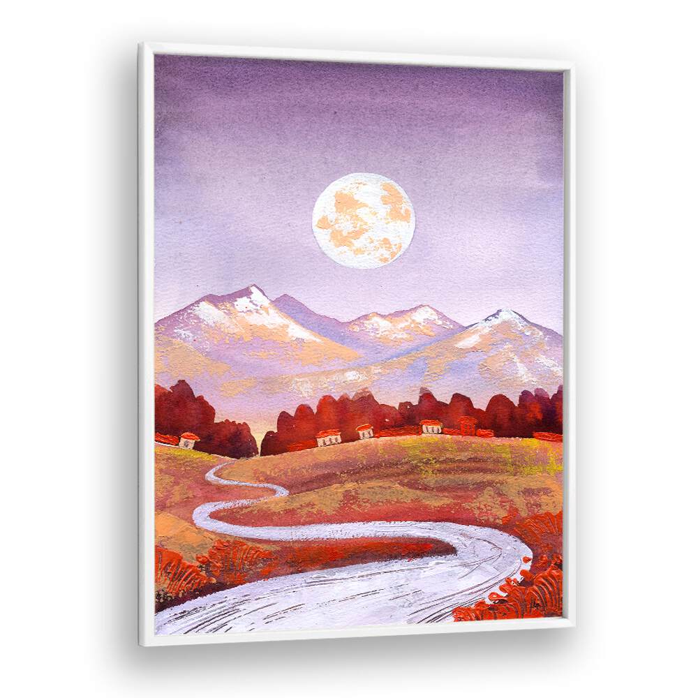 Serene landscape painting featuring a full moon purple sky, perfect for enhancing your space with FULL MOON PURPLE, LANDSCAPE PAINTINGS.