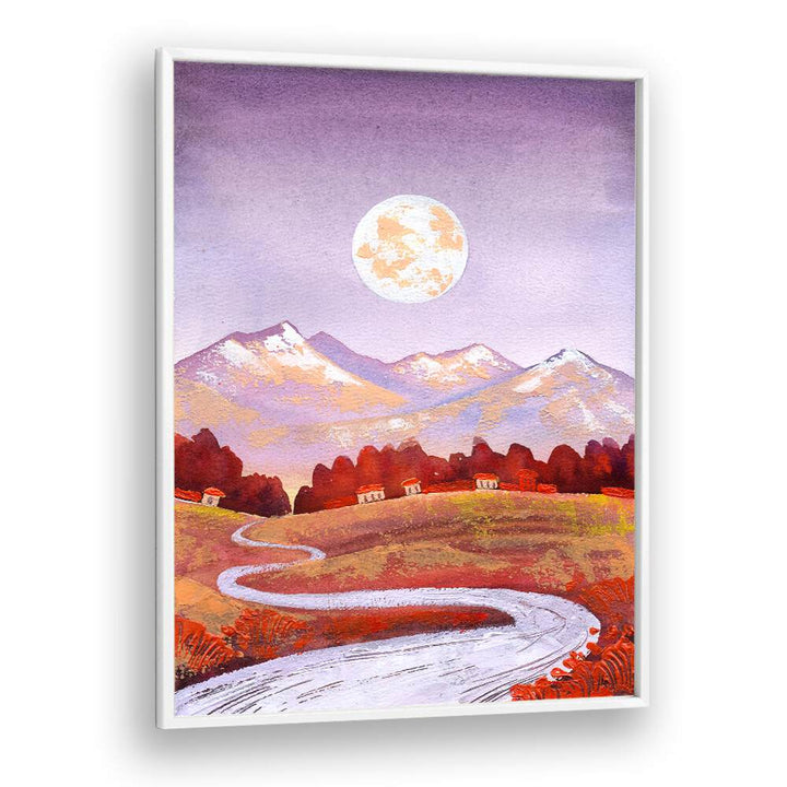 Serene landscape painting featuring a full moon purple sky, perfect for enhancing your space with FULL MOON PURPLE, LANDSCAPE PAINTINGS.