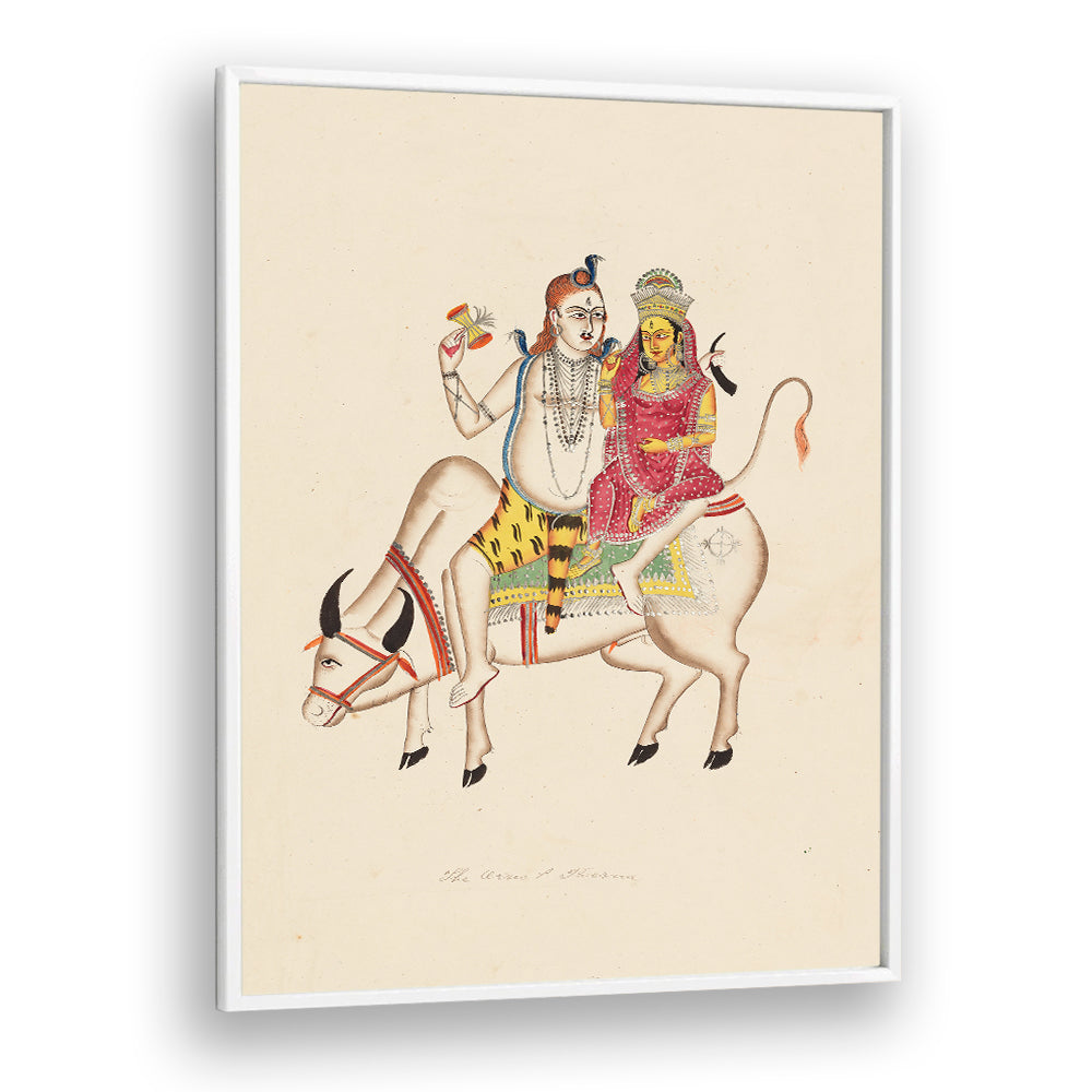 SHIVA AND PARVATI SEATED ON NANDI , INDIAN ART PAINTINGS