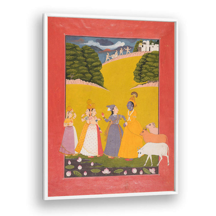 KRISHNA AMONG THE GOPIS , INDIAN ART PAINTINGS