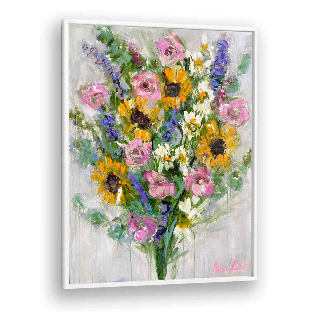 Bright and colorful, the VIBRANT SUNFLOWERS BOUQUET, FLORAL FLOWER PAINTINGS brings nature's beauty to your space.