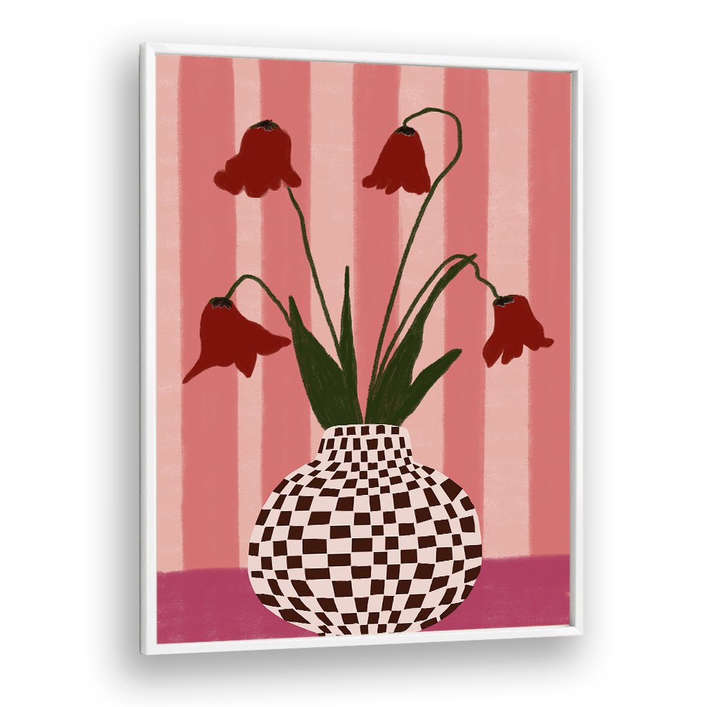 WHIMSICAL FLOWERS CHECKERED VASE
