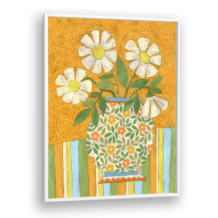 WHITE DAISIES IN A PATTERNED VASE