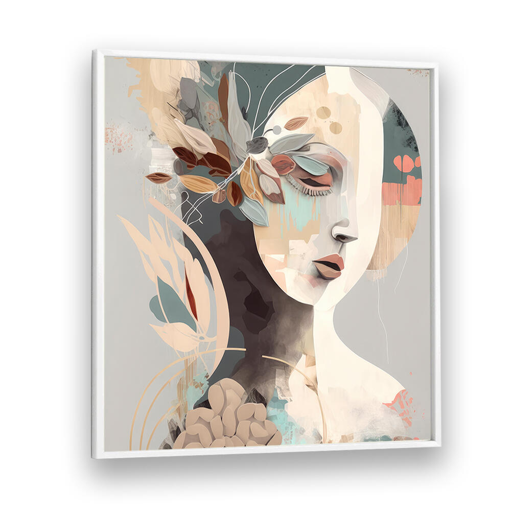 WOMAN FACE PORTRAIT WITH FLORAL ELEMENTS , PORTRAITS & FIGURATIVE ILLUSTRATIONS