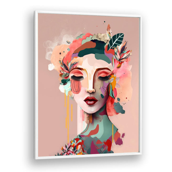 WOMAN FACE PORTRAIT WITH FLORAL ELEMENTS I , PORTRAITS & FIGURATIVE ILLUSTRATIONS