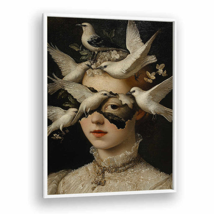 WOMAN WITH WHITE BIRDS