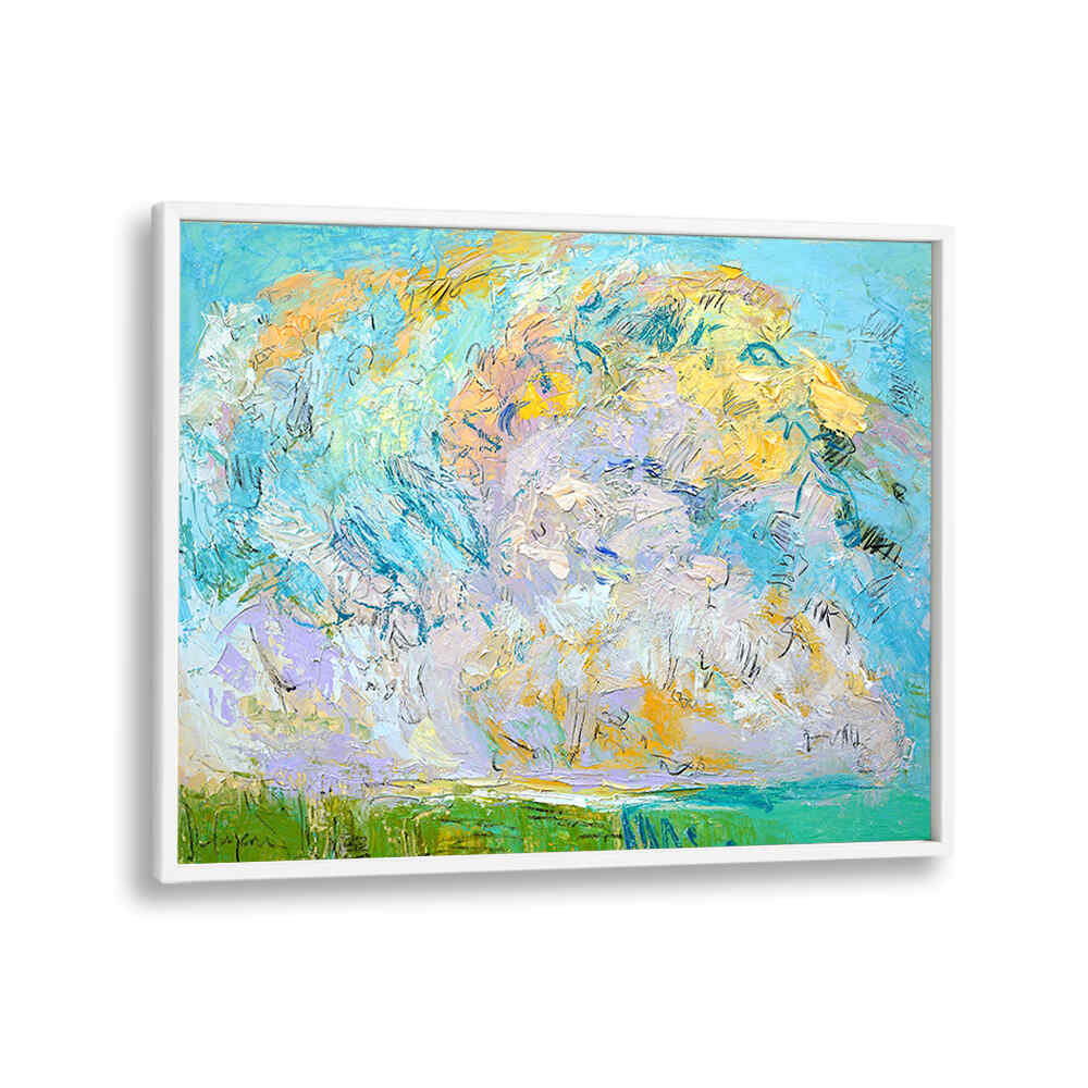 WHIMSICAL CLOUDSCAPE , LANDSCAPE PAINTINGS — WhitePlain textured dreamscape of floating clouds and luminous pastel horizons
