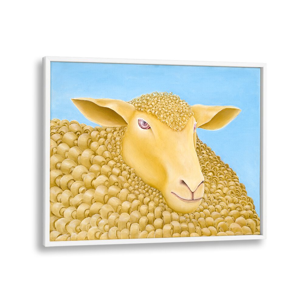 Woolly Mundane, animal paintings feature a charming golden sheep, perfect for nature-loving art enthusiasts.