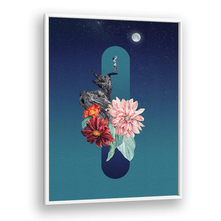 Surreal art print featuring a full moon and vibrant flowers, perfect for your decor. FULL MOON, SURREAL ART PRINTS.