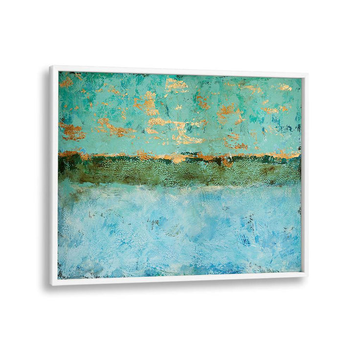 Transform your space with ETHEREAL HORIZONS, ABSTRACT PAINTINGS featuring serene blues and gold accents.
