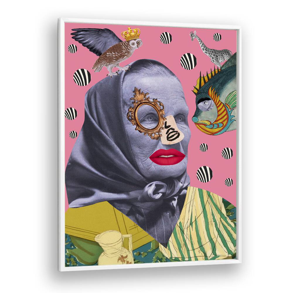 Surreal art print titled GRANDMOTHER, featuring whimsical elements that evoke warmth and family heritage.