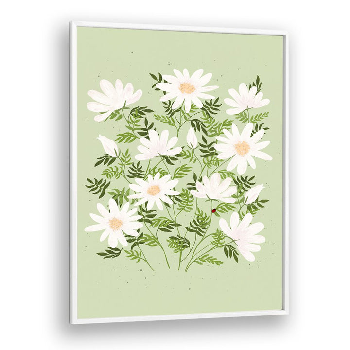 Delicate LADYBUG FLOWERS and vibrant greens in this FLORAL FLOWER PAINTINGS artwork, perfect for brightening any space.