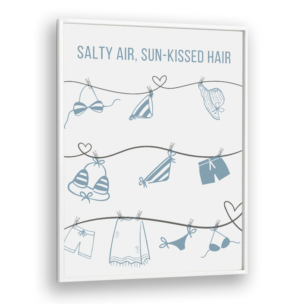 Artistic depiction of beachwear on a clothesline, capturing the essence of SALTY AIR - CLOTHESLINE, BEACH PAINTINGS.