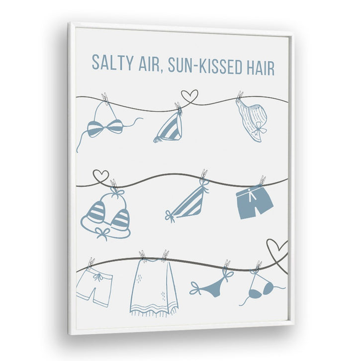 Artistic depiction of beachwear on a clothesline, capturing the essence of SALTY AIR - CLOTHESLINE, BEACH PAINTINGS.
