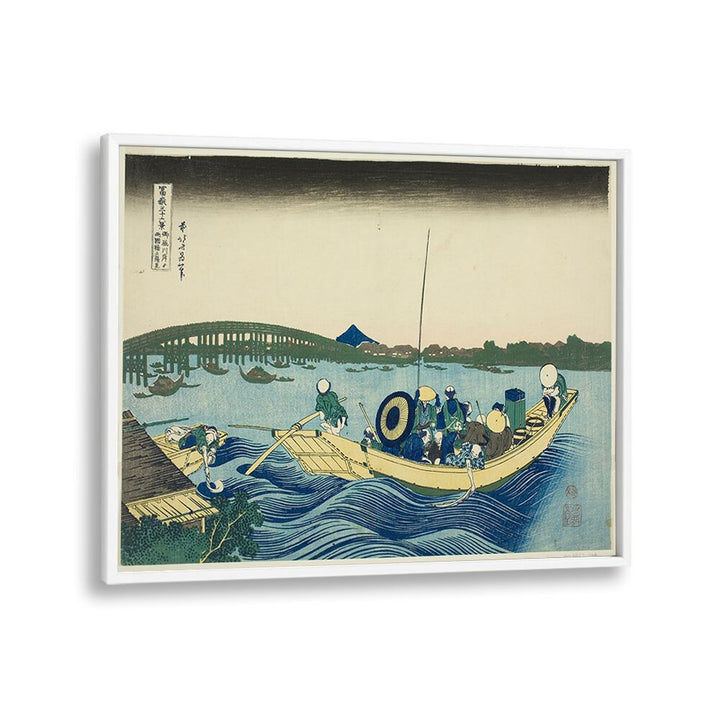 VIEWING SUNSET OVER THE RYOGOKU BRIDGE  BY KATSUSHIKA HOKUSAI, JAPANESE PAINTINGS