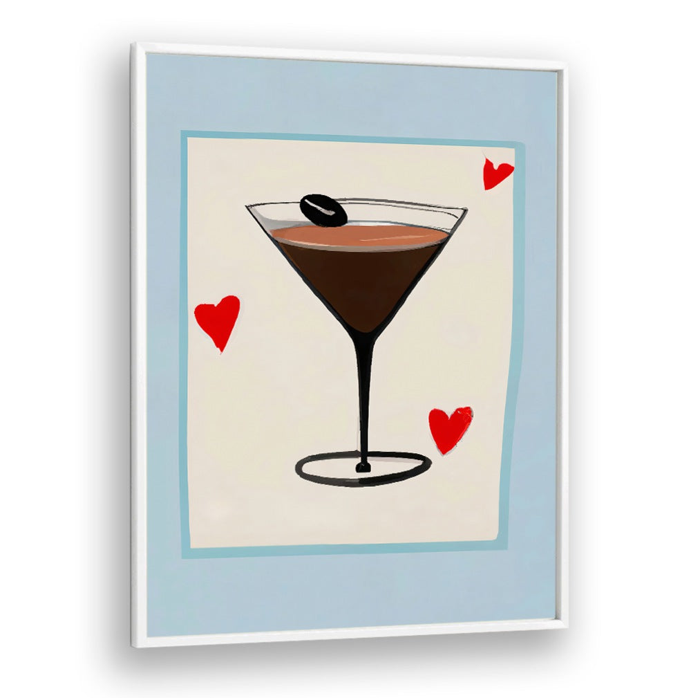 ESPRESSO MARTINI BABY , BAR artwork with modern espresso martini glass and red hearts, perfect for stylish cafes and bars.