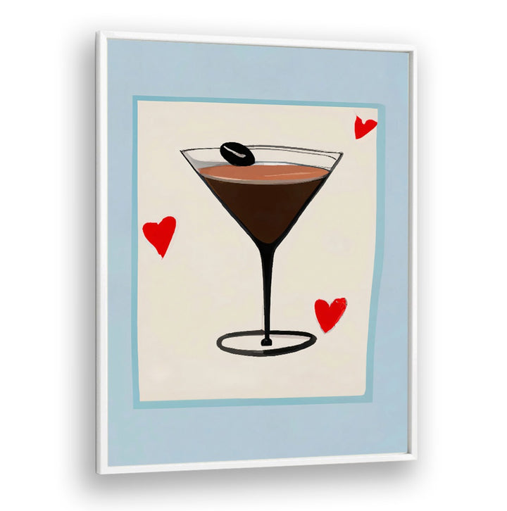 ESPRESSO MARTINI BABY , BAR artwork with modern espresso martini glass and red hearts, perfect for stylish cafes and bars.