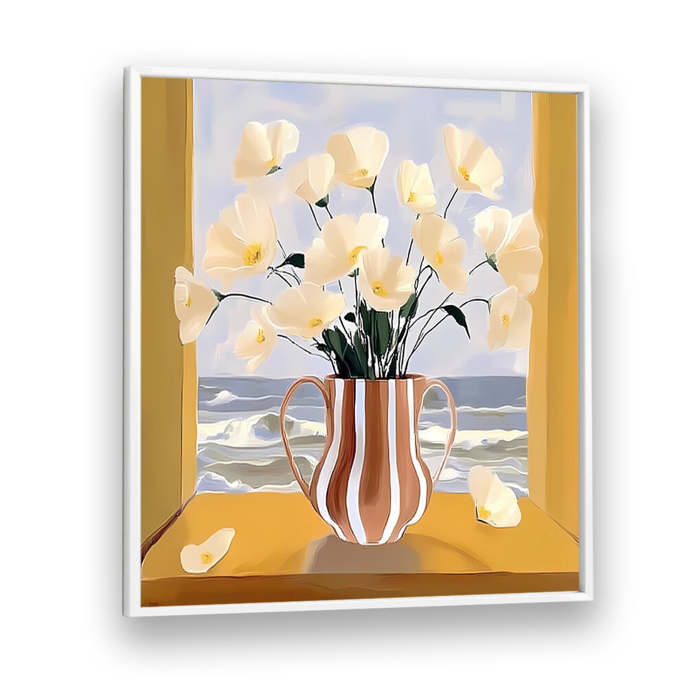 Coastal decor featuring the POT BY THE SEA, a stunning planter adorned with beautiful flowers by the sea.