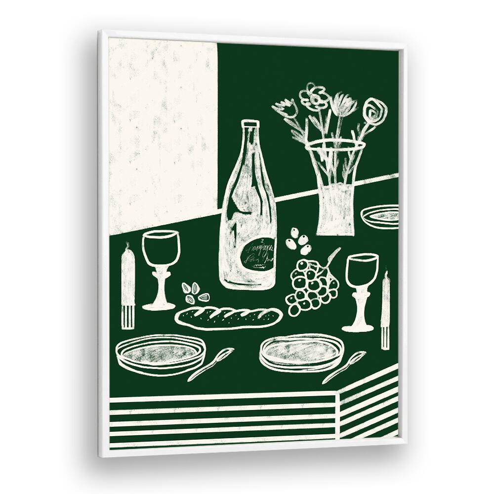 Elevate your culinary space with GREEN HARMONIA, KITCHEN POSTERS featuring elegant tableware and floral designs.