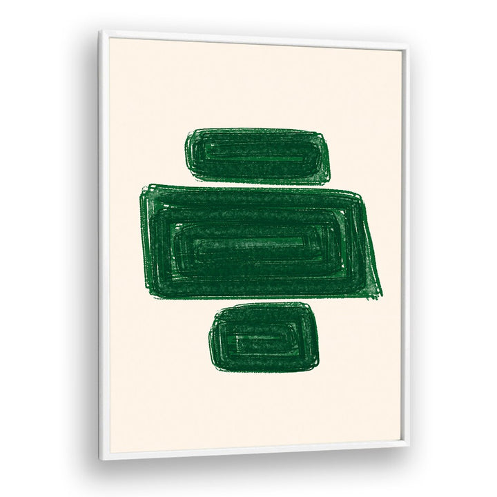 SIMPLEX I, GEOMETRIC ART PRINTS feature striking green patterns on a neutral background, perfect for modern decor.