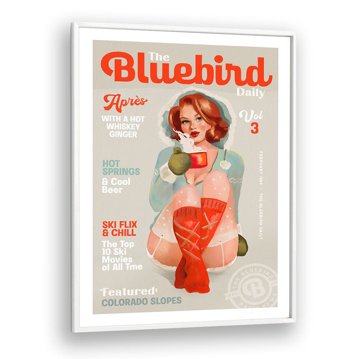 THE BLUEBIRD DAILY VINTAGE PIN UP SKI ART BY THE WHISKEY GINGER ,WOMEN ILLUSTRATION PAINTINGS