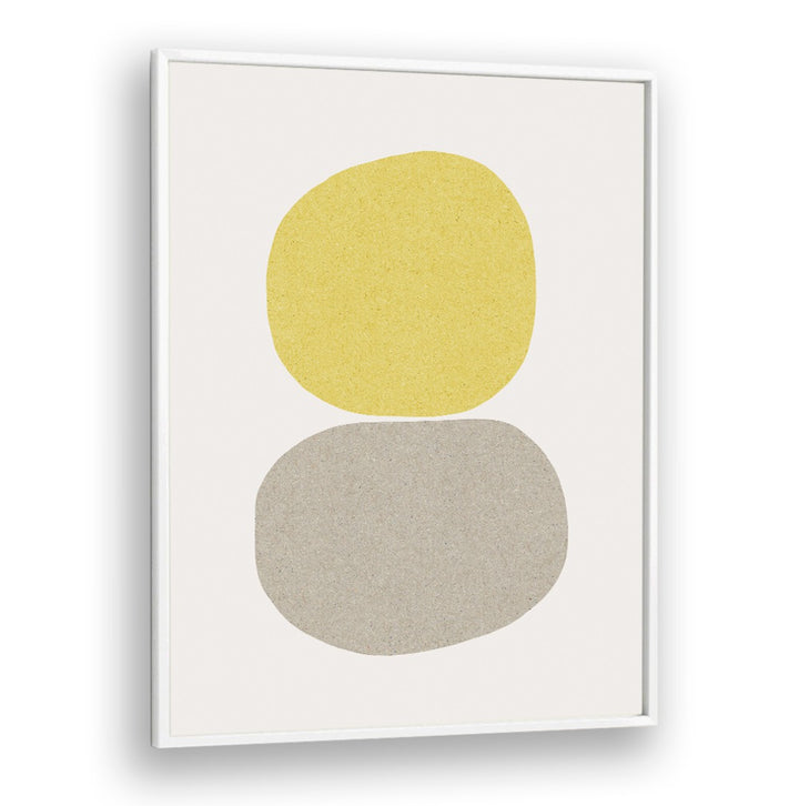 Brighten your space with HAPPY, ABSTRACT PAINTINGS featuring vibrant yellow and gray shapes for joy and positivity.