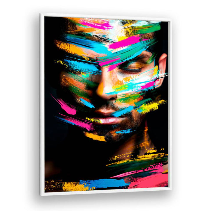 Colorful brush strokes create a striking effect in the FACELESS XI, ABSTRACT PAINTINGS by Philippe HUGONNARD.