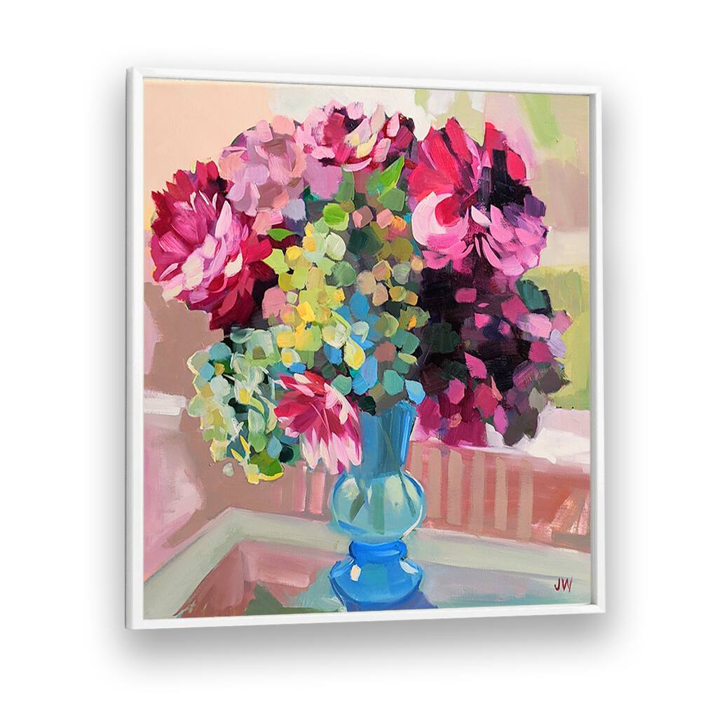 Vibrant bouquet in blue vase, showcasing SOUTH CAROLINA, FLORAL FLOWER PAINTINGS for a stunning decor transformation.