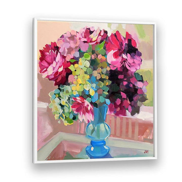 Vibrant bouquet in blue vase, showcasing SOUTH CAROLINA, FLORAL FLOWER PAINTINGS for a stunning decor transformation.