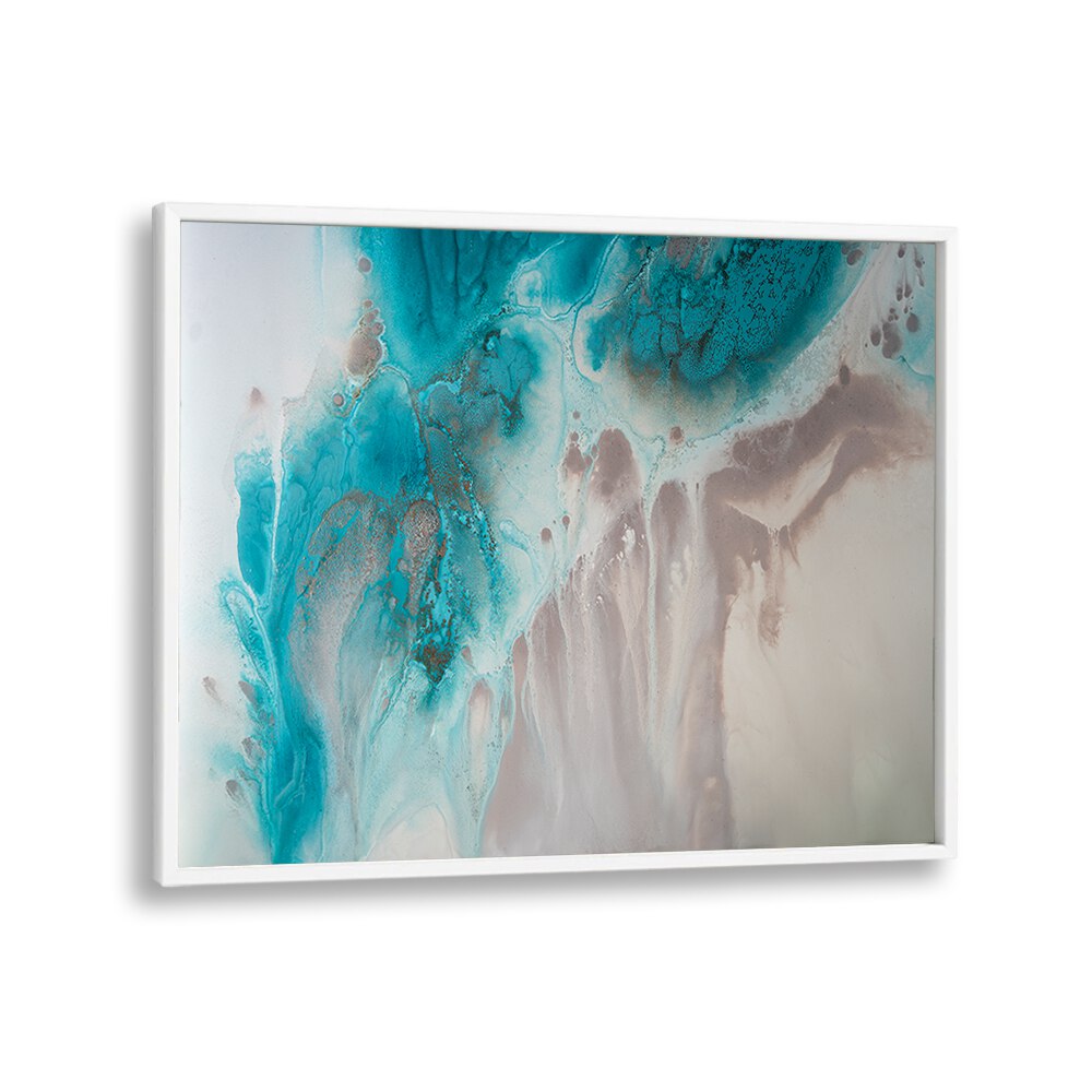 Captivating WITH THE FLOW, ABSTRACT PAINTINGS in teal and beige, perfect for transforming your living space.